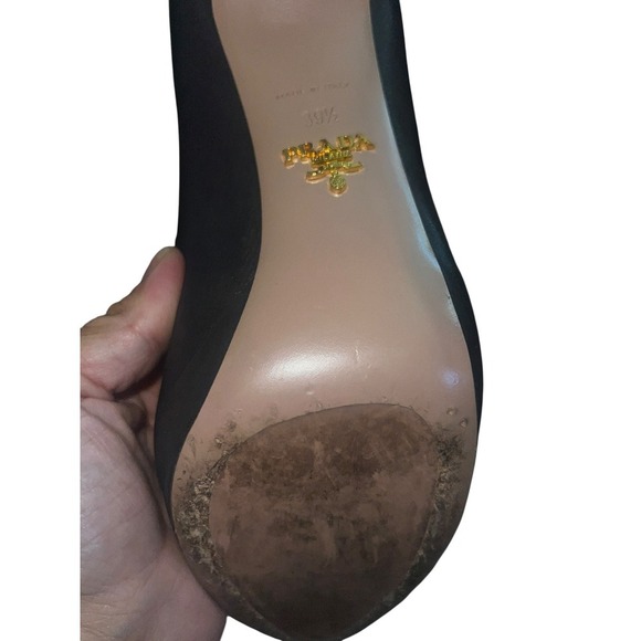 Prada Peep Toe Heel Platform BlackLeather Sz 39.5 (8) with box elegant - Picture 3 of 11